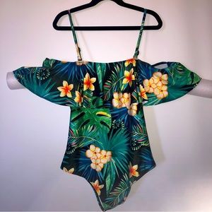 Tropical cold shoulder‎ one piece Swimsuit small